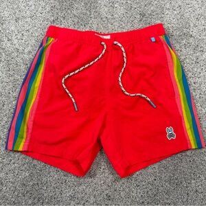 Psycho Bunny Swim Trunks with Rainbow Stripes